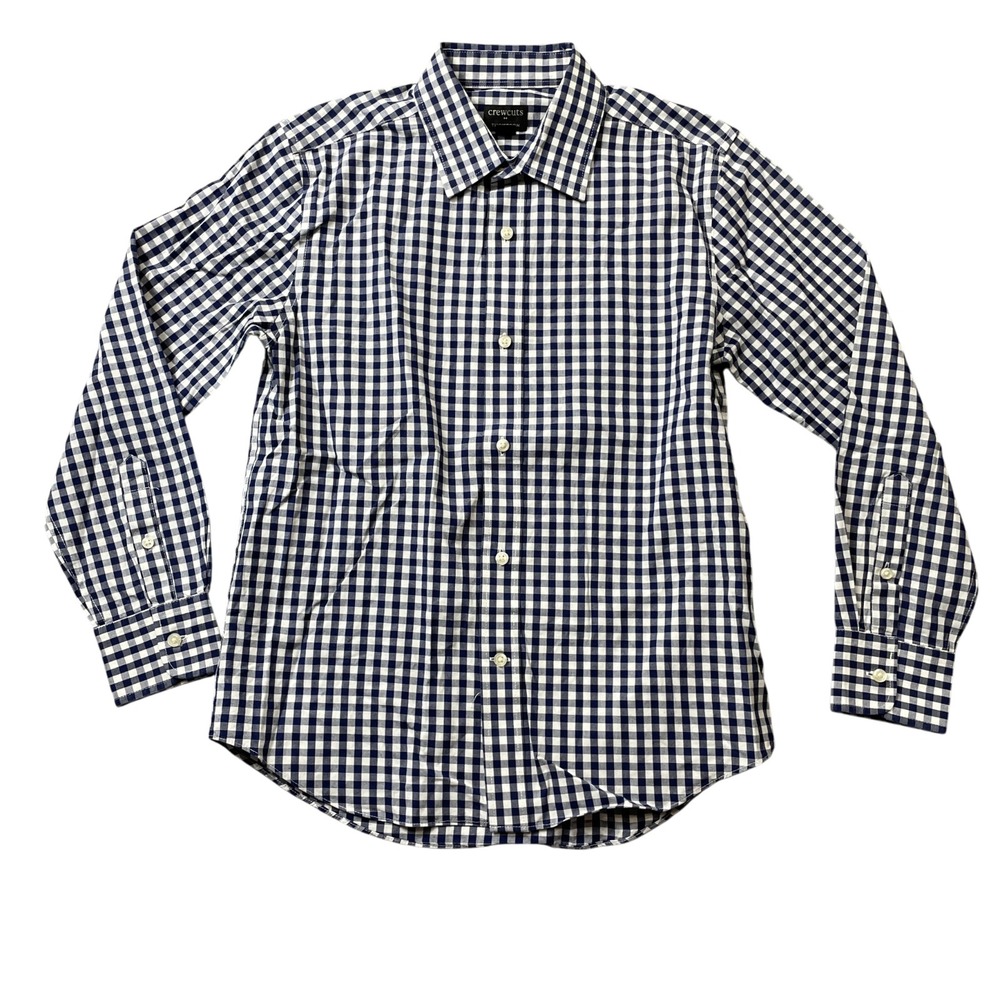 Crewcuts J Crew 12 Thompson Blue Check Boys Button Up Long Sleeve Cotton Blend